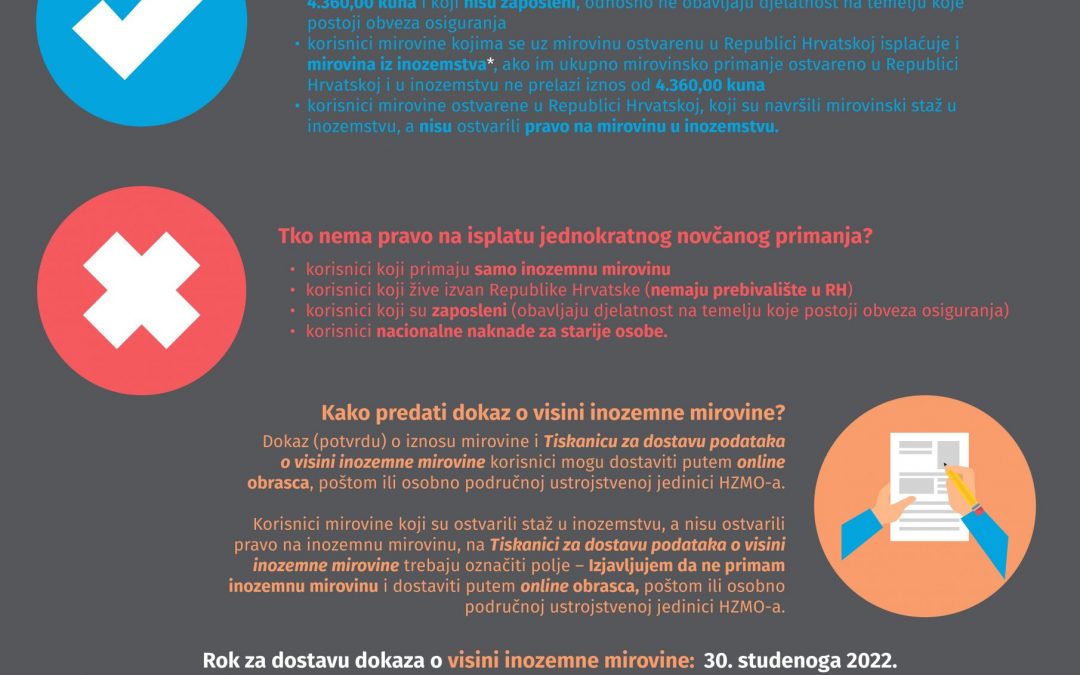 Obavijest o isplati jednokratnog novčanog primanja umirovljenicima