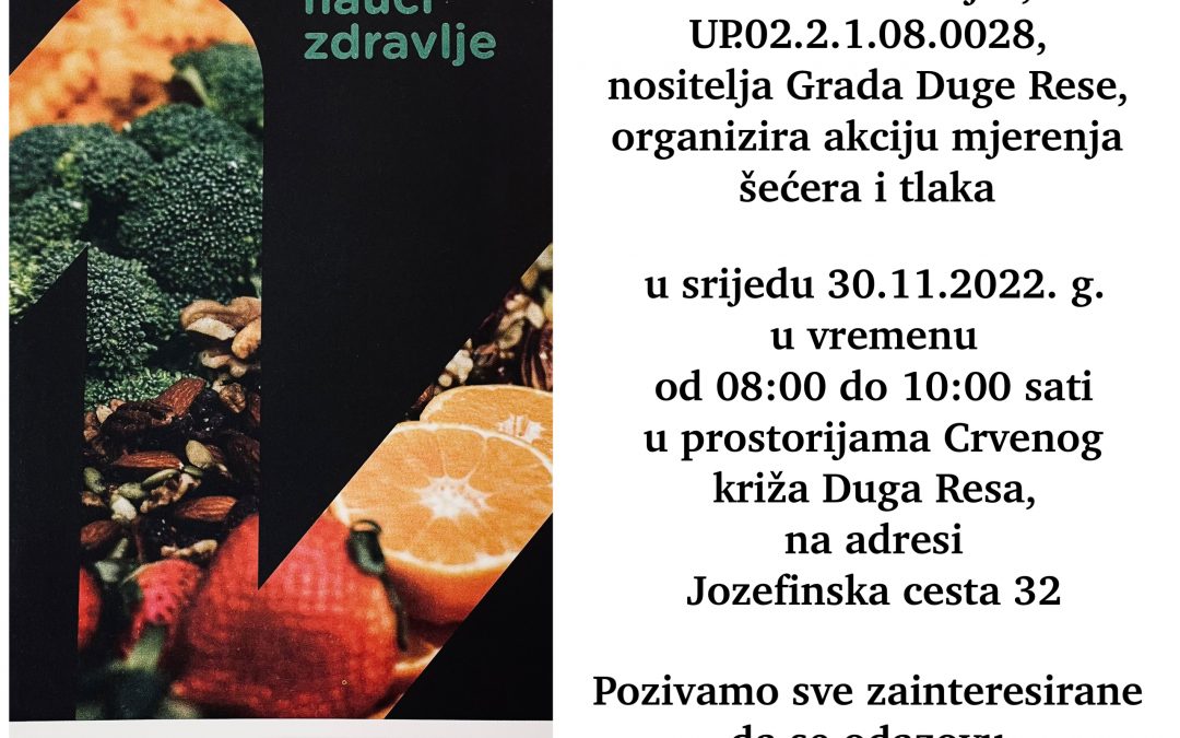 Četvrta akcija mjerenja tlaka i šećera u sklopu provedbe projekta Nauči zdravlje