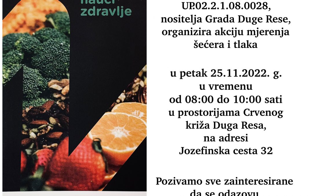 Treća akcija mjerenja tlaka i šećera u sklopu provedbe projekta Nauči zdravlje