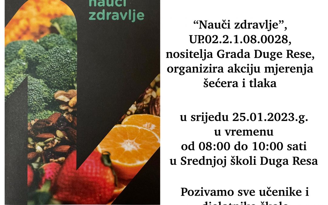 Peta akcija mjerenja tlaka i šećera u sklopu provedbe projekta Nauči zdravlje
