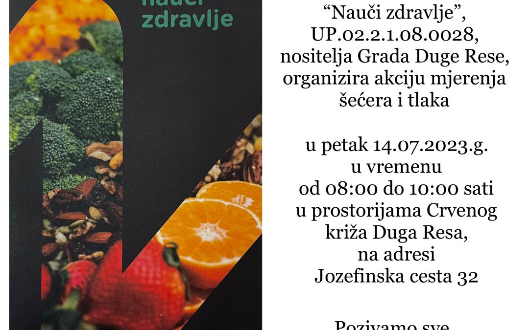Deseta akcija mjerenja tlaka i šećera u sklopu provedbe projekta Nauči zdravlje